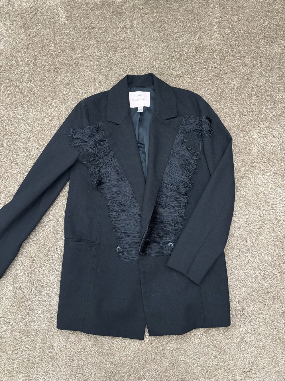 Hutch Black Fringe-Trim Blazer Jacket